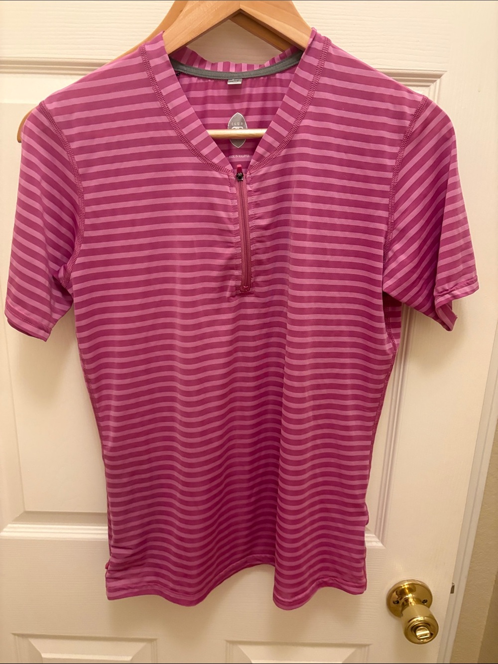 Club Ride Striped Half-Zip Tee in Raspberry Pink size medium